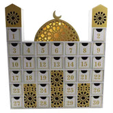 Luxe houten Ramadankalender met LED licht en gouden geometrische patronen